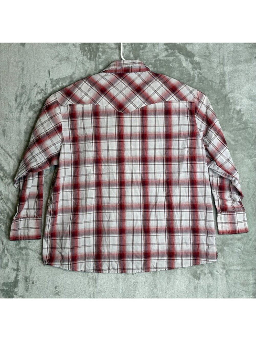 Wrangler Mens 2XL Western Plaid Snap Shirt Red Gray Cotton Blend Long Sleeve - Picture 6 of 7